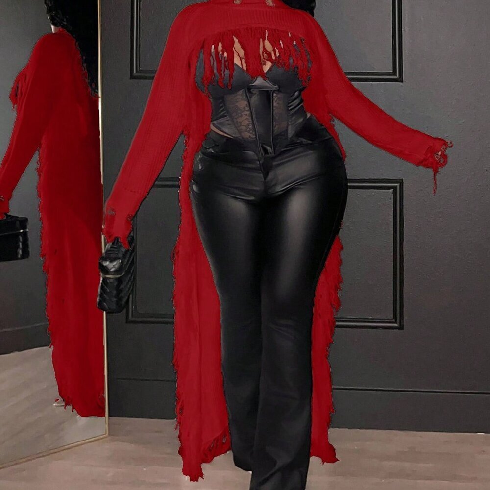 Casual Red Women's Plus Size Tassel Sweater Pullover